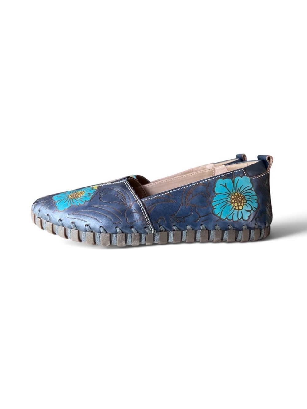 L’ARTISTE NEW Spring Step L'Artiste Modesty Blue Leather Floral Shoes Size 37 - Picture 7 of 11